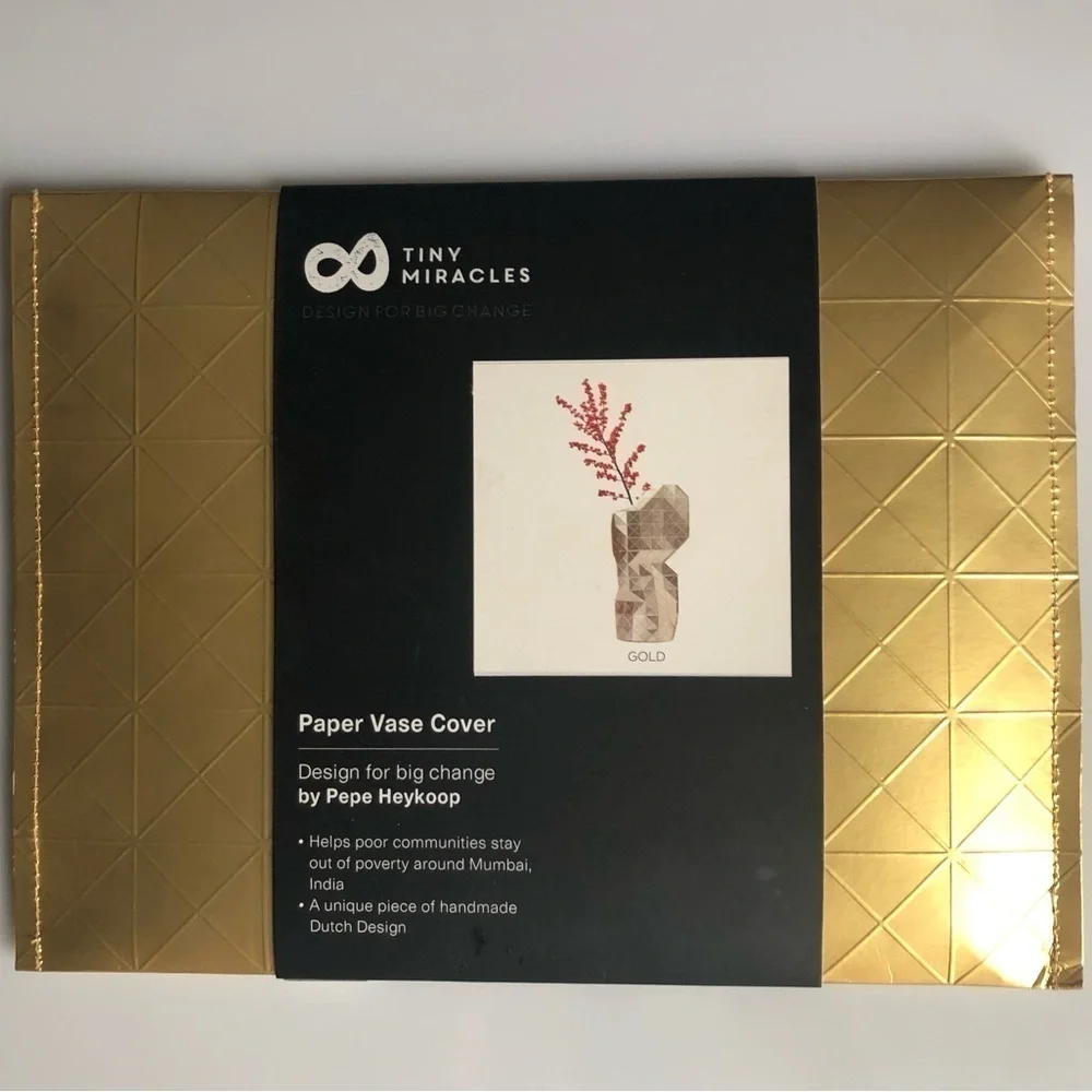 Tiny Miracles Paper Vase Cover~NWT Gold